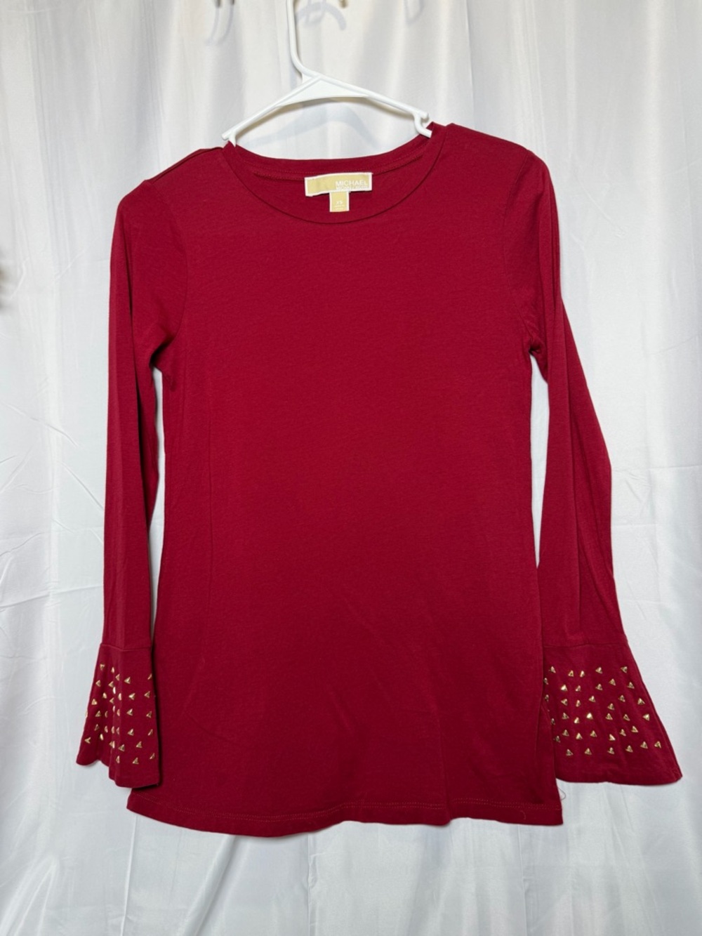Michael Kors Red Long-Sleeve Top with Studded Bell Cuffs